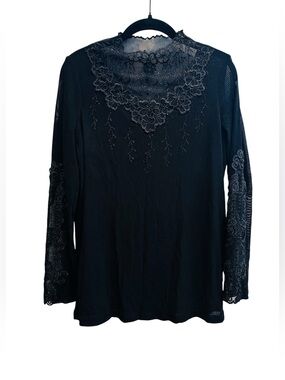 Black Mesh Long Sleeve Top Embroidered Rhinestones Gothic Romantic Witchy